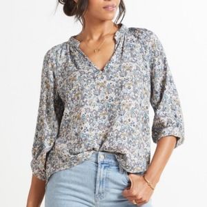 Evereve Floral Blouse - Blue and Yellow